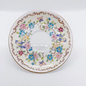 SOLD Vintage Staffordshire England China Mini Plate Trinket Dish Flowers Birds